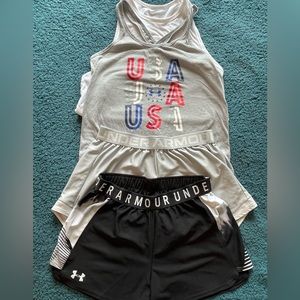 Under Armour women’s running shorts (2) and workout tanks (2). Size small. EUC
